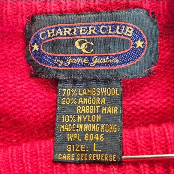 Vintage Charter Club Jane Justin Wool Blend Red Button Collar Pull Over Sweater - Picture 4 of 9